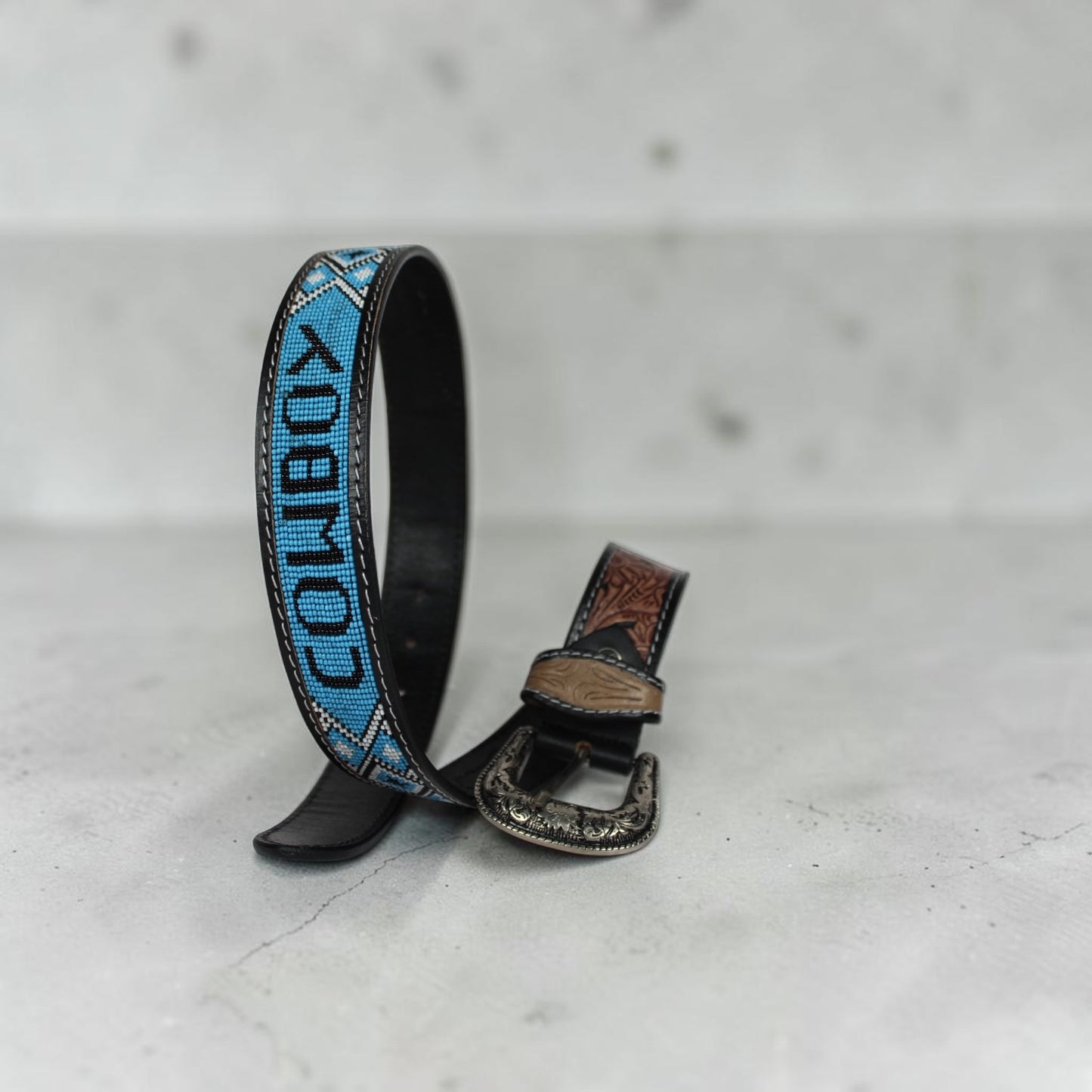 Handmade Western Cowboy Beaded Leather Belt