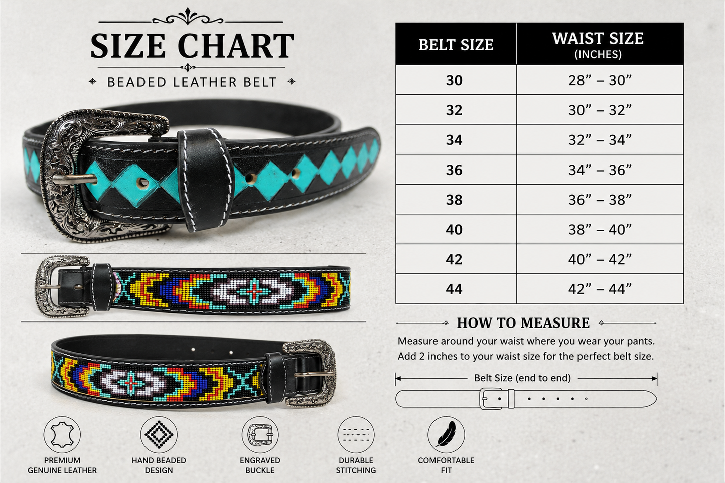 Turquoise Diamond Tooled Leather Belt