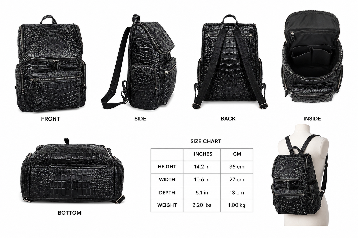 Crocodile Embossed Leather Backpack