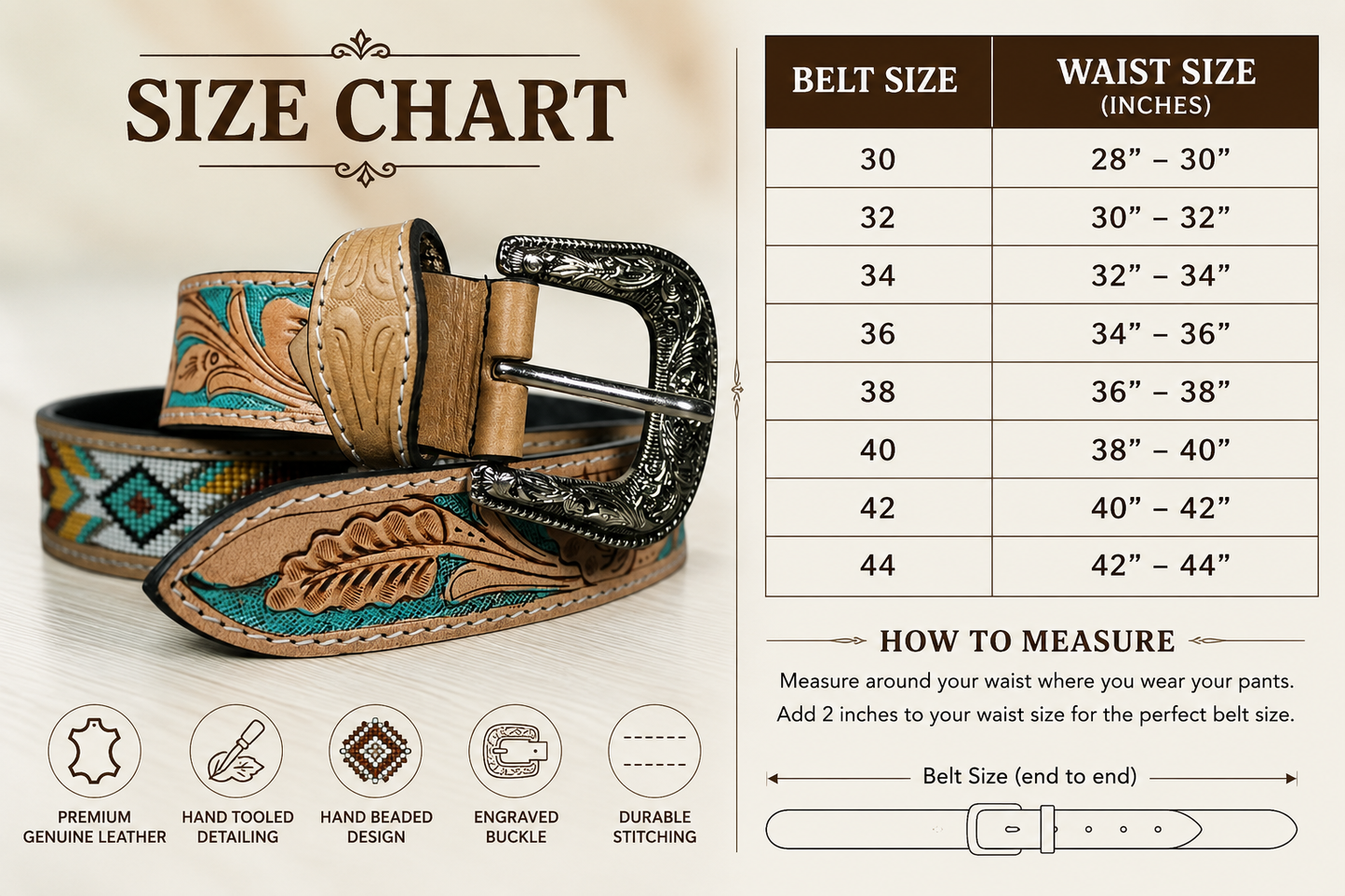 Genuine Leather Western Cowboy Belt