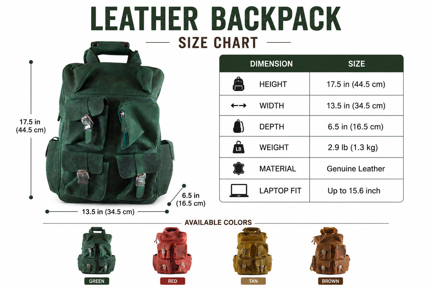 Vintage Genuine Leather Backpack for Men & Women – 15.6” Laptop Travel Rucksack | Bufflet Leather