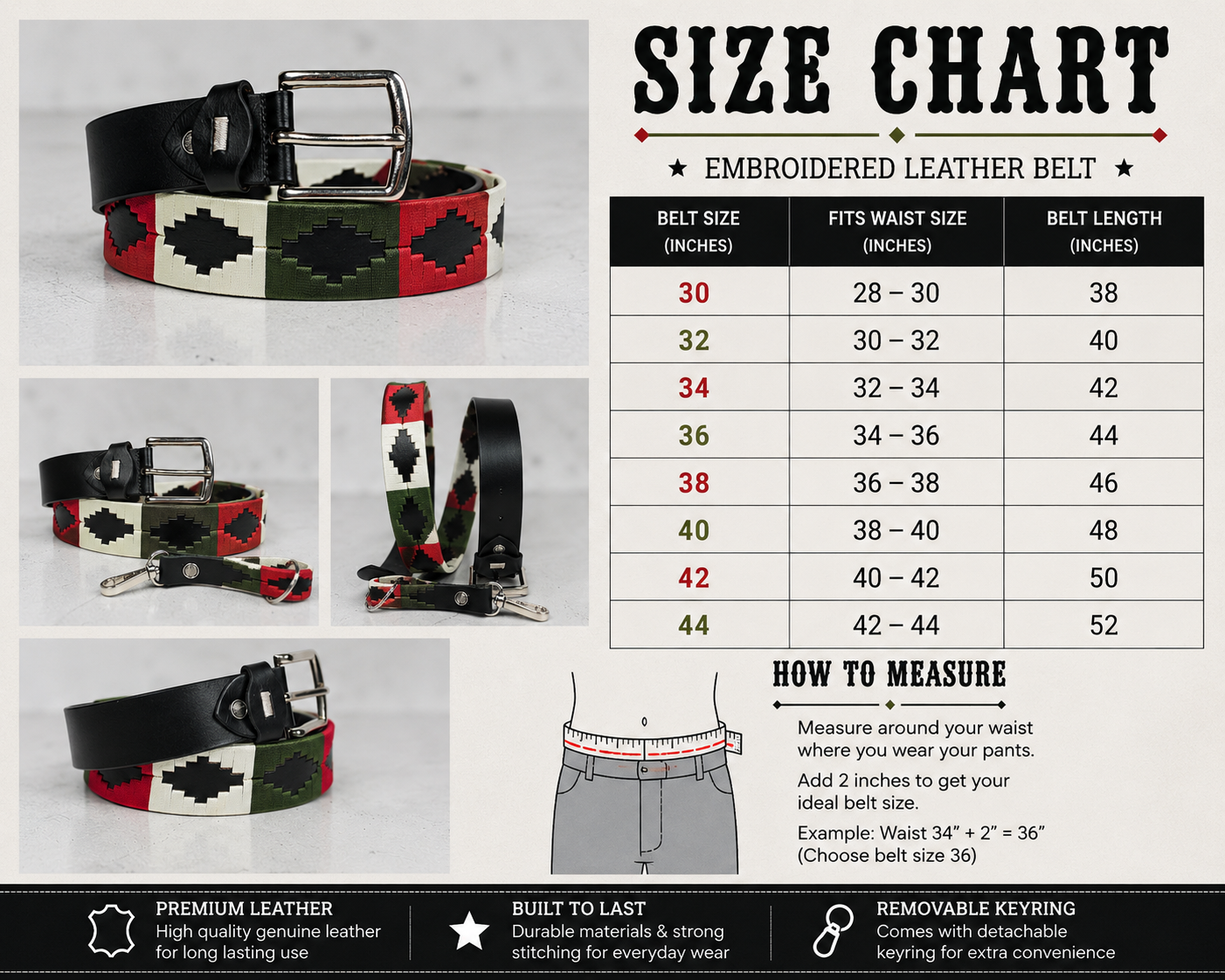 Handmade Western Embroidered Leather Belt