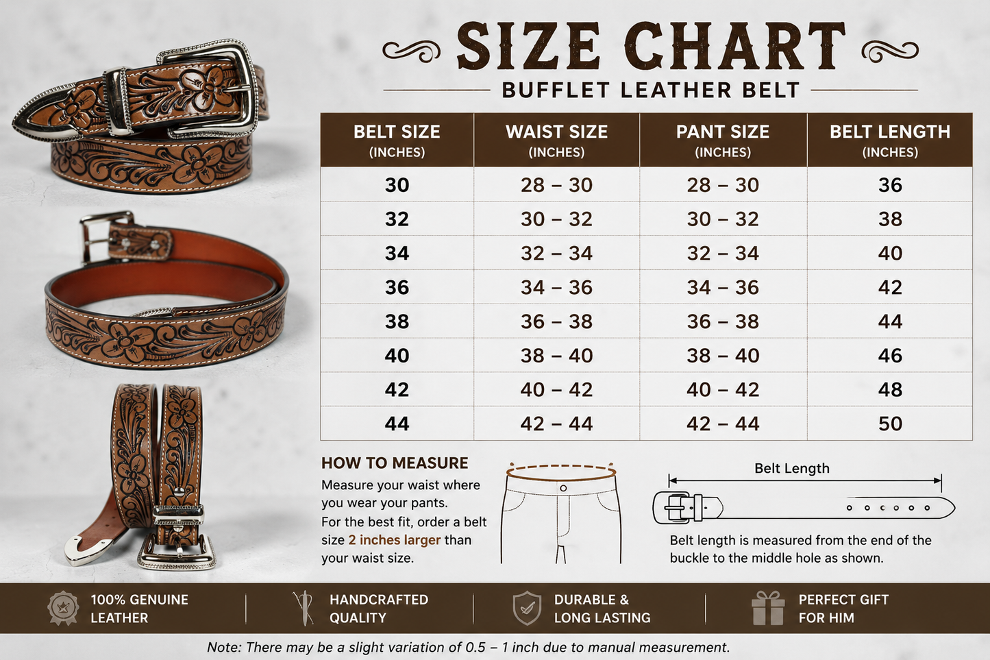 Premium Brown Western Belt with Silver Buckle