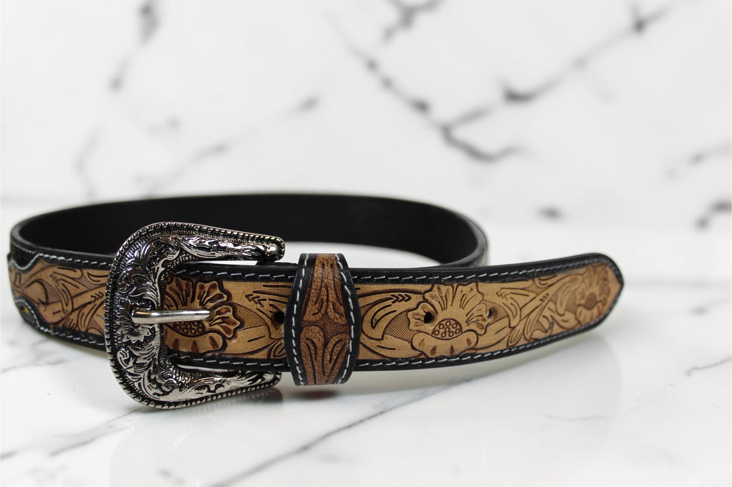 Handmade Beaded Sunflower Leather Belt | Genuine Leather Western Cowboy Belt