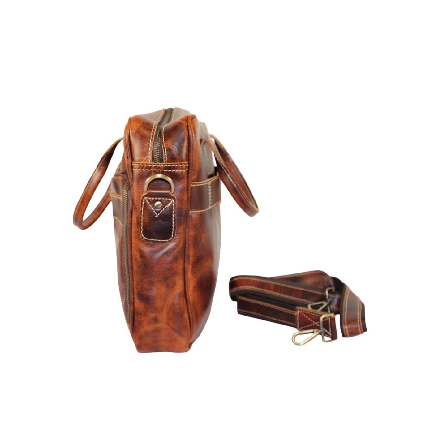 Vintage Full Grain Leather Laptop Messenger Bag – 15.6” Business Briefcase with Adjustable Shoulder Strap – Handmade Office Bag
