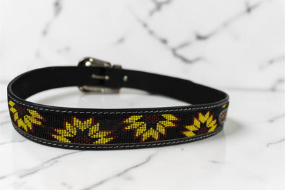 Handmade Beaded Sunflower Leather Belt | Genuine Leather Western Cowboy Belt