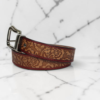Handcrafted Floral Tooled Leather Belt