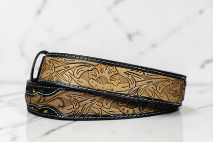 Handmade Beaded Sunflower Leather Belt | Genuine Leather Western Cowboy Belt