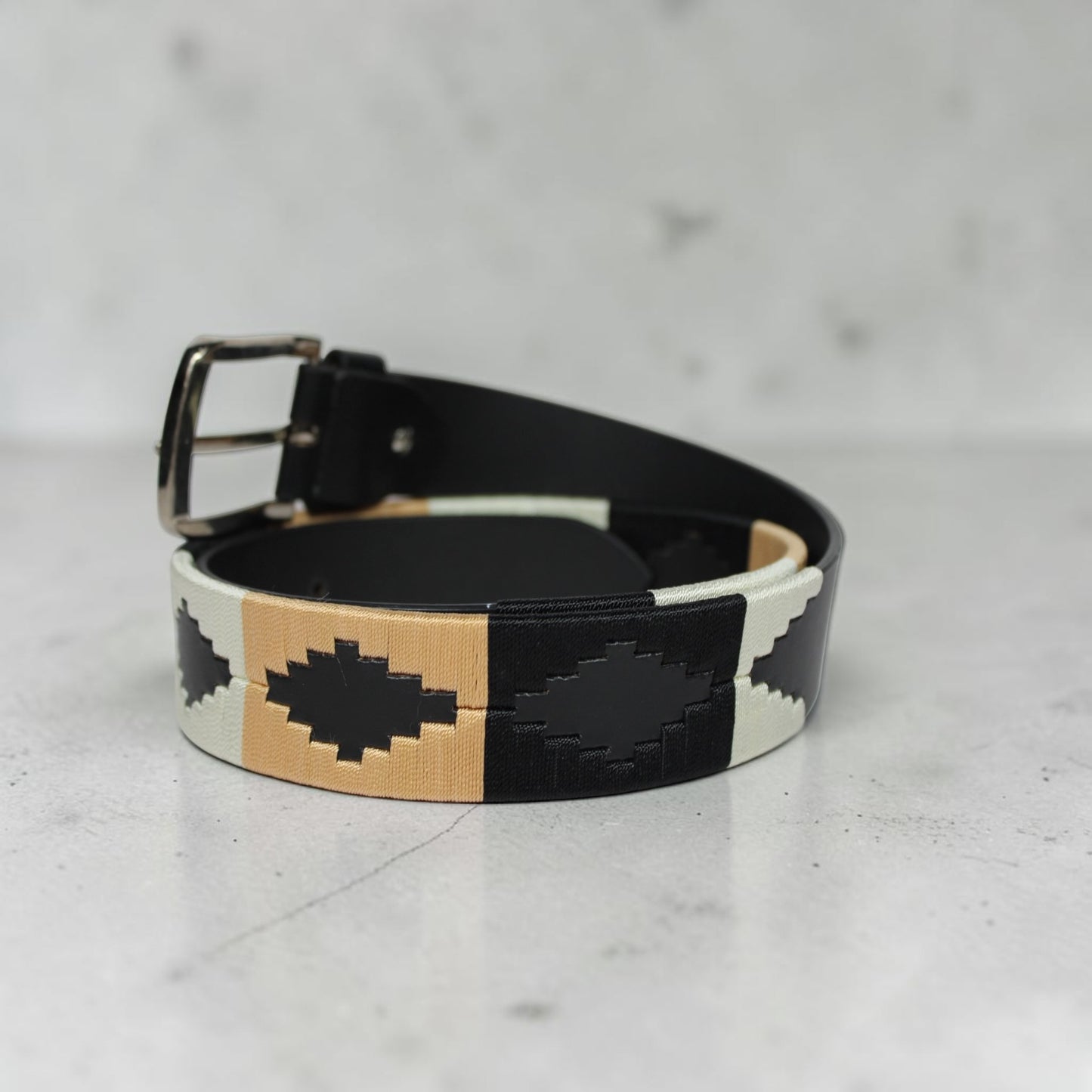 Western Embroidered Leather Belt | Beige Ivory Black | Bufflet Leather
