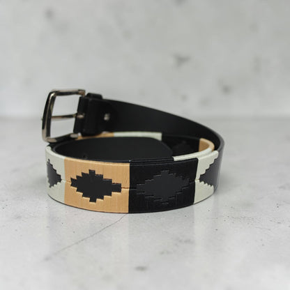 Western Embroidered Leather Belt | Beige Ivory Black | Bufflet Leather