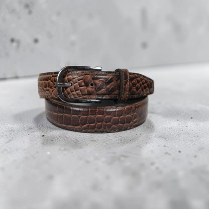 Premium Handmade Crocodile Embossed Leather Belt