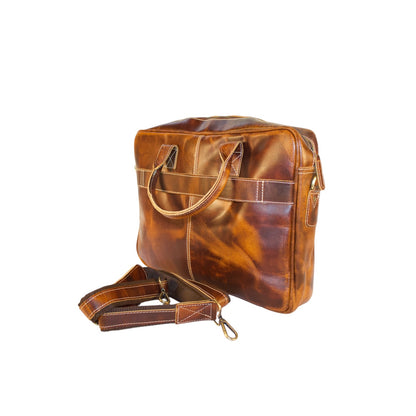 Vintage Full Grain Leather Laptop Messenger Bag – 15.6” Business Briefcase with Adjustable Shoulder Strap – Handmade Office Bag
