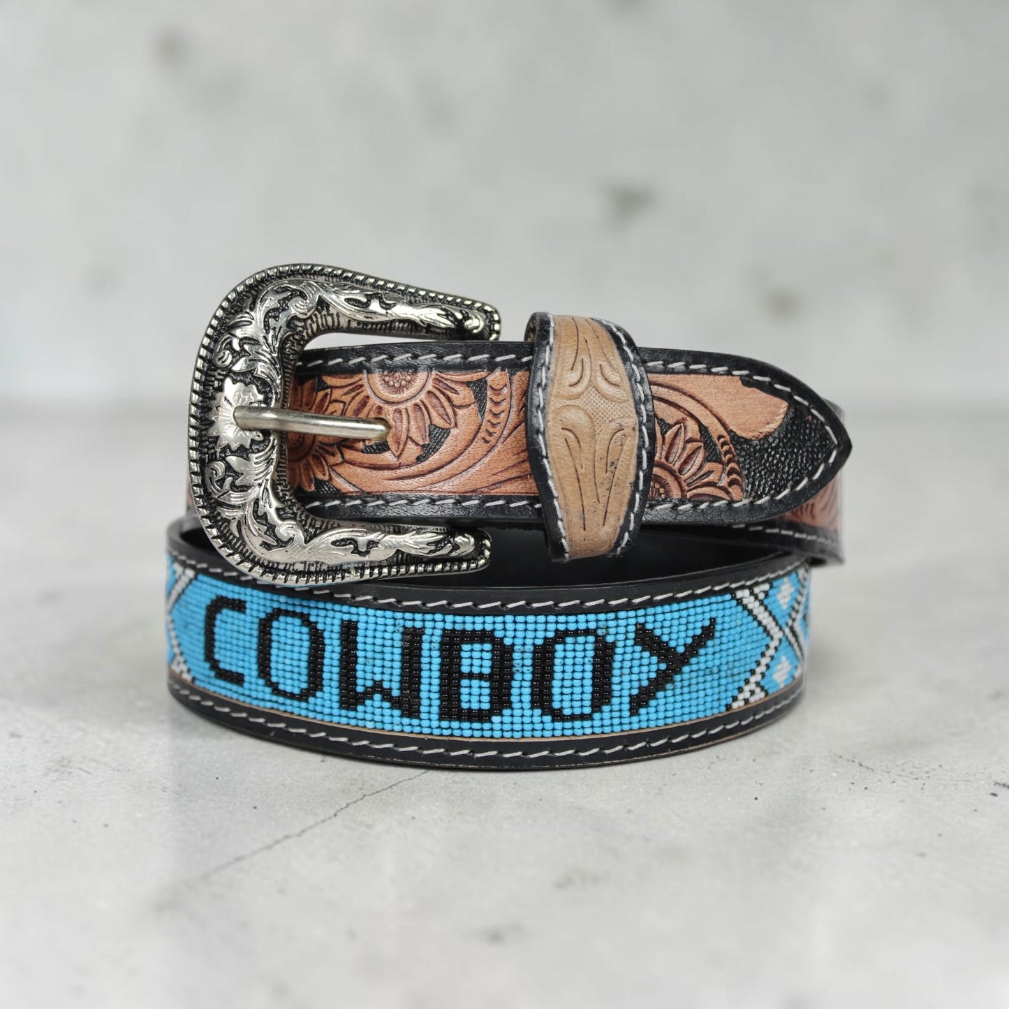 Handmade Western Cowboy Beaded Leather Belt