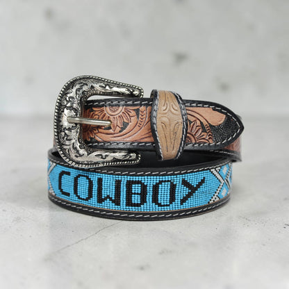 Handmade Western Cowboy Beaded Leather Belt