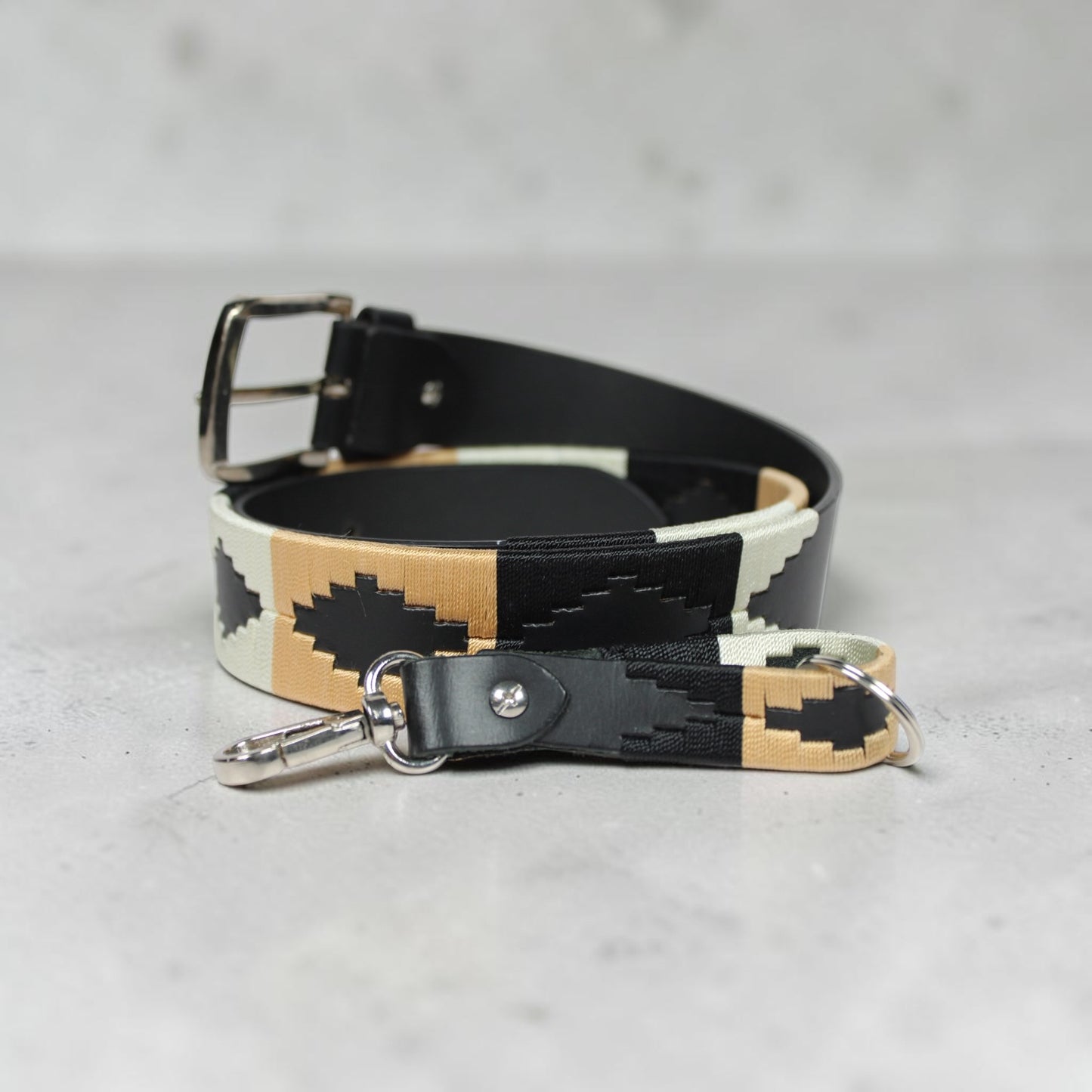 Western Embroidered Leather Belt | Beige Ivory Black | Bufflet Leather