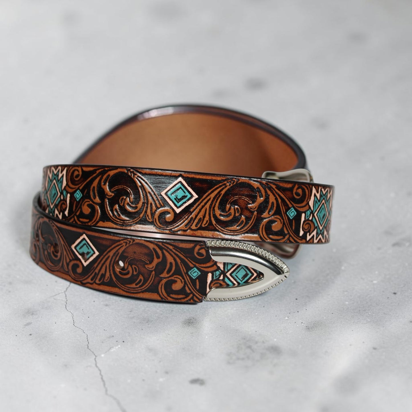 Southwestern Hand Tooled Leather Belt | Bufflet Leather