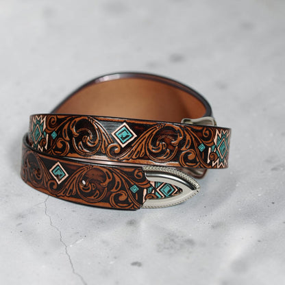 Southwestern Hand Tooled Leather Belt | Bufflet Leather