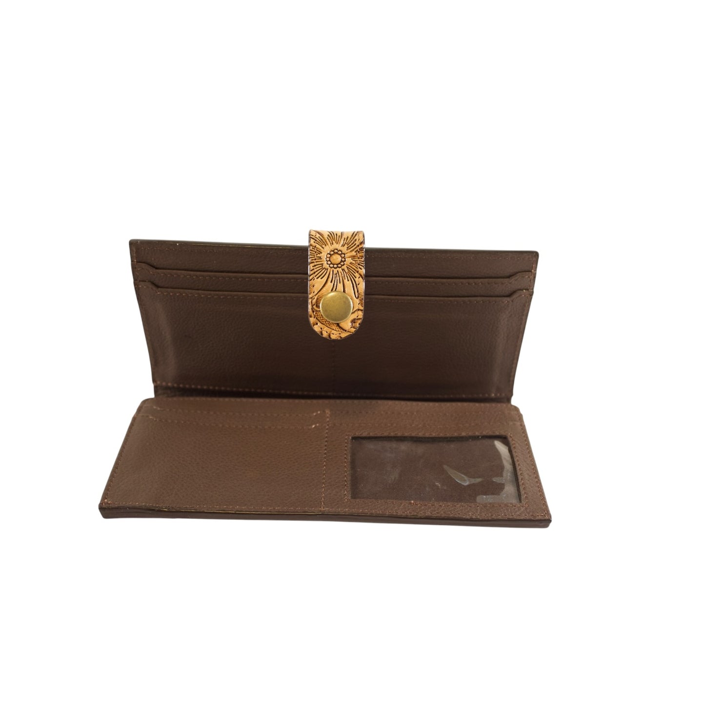 Hand-Tooled Floral Leather Long Wallet for Women – Genuine Full Grain Leather Checkbook Wallet with Card Holder & ID Window