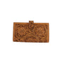 Hand-Tooled Floral Leather Long Wallet for Women – Genuine Full Grain Leather Checkbook Wallet with Card Holder & ID Window