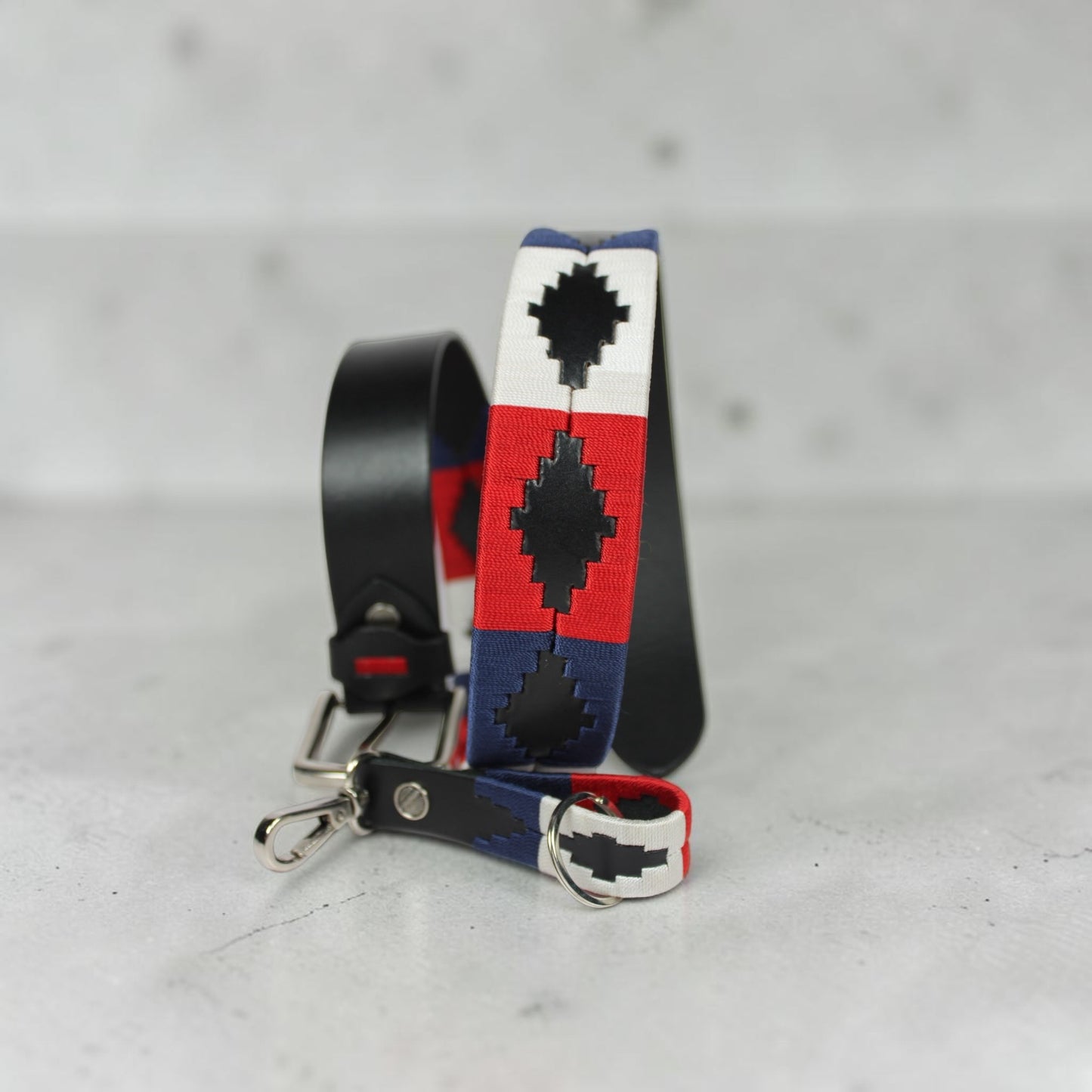 Western Embroidered Leather Belt | Red Navy Blue White | Bufflet Leather