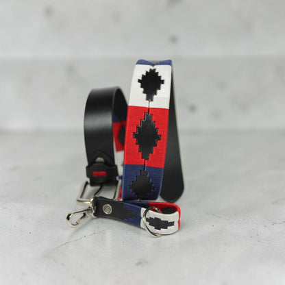 Western Embroidered Leather Belt | Red Navy Blue White | Bufflet Leather