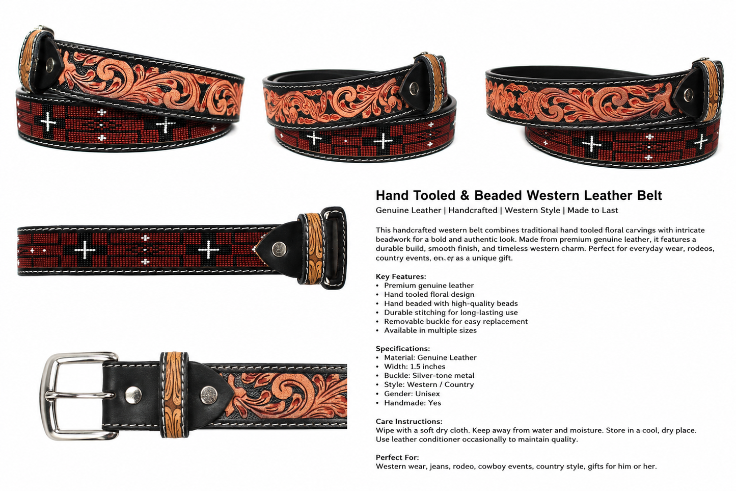 Black & Red Beaded Belt