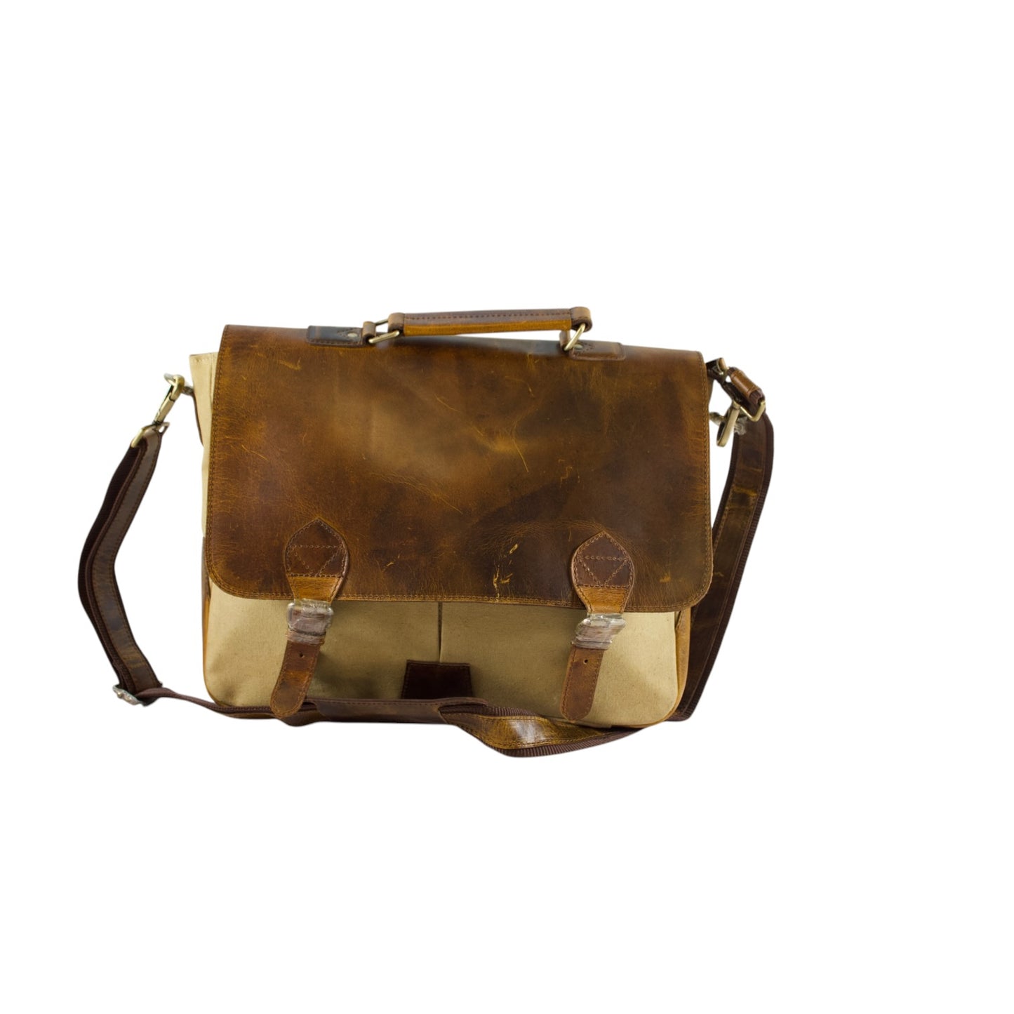 Vintage Leather Messenger Bag for Men – Full Grain Leather & Canvas Laptop Briefcase | Bufflet Leather