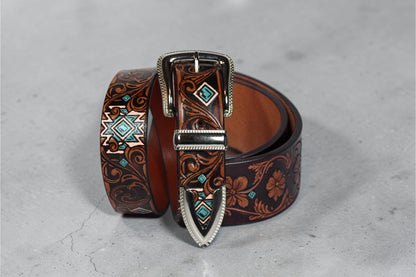 Southwestern Hand Tooled Leather Belt | Bufflet Leather