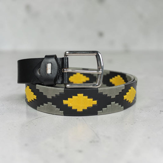 Western Embroidered Leather Belt  Black Mustard Yellow Gray