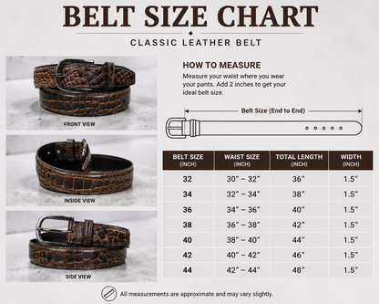 Premium Handmade Crocodile Embossed Leather Belt