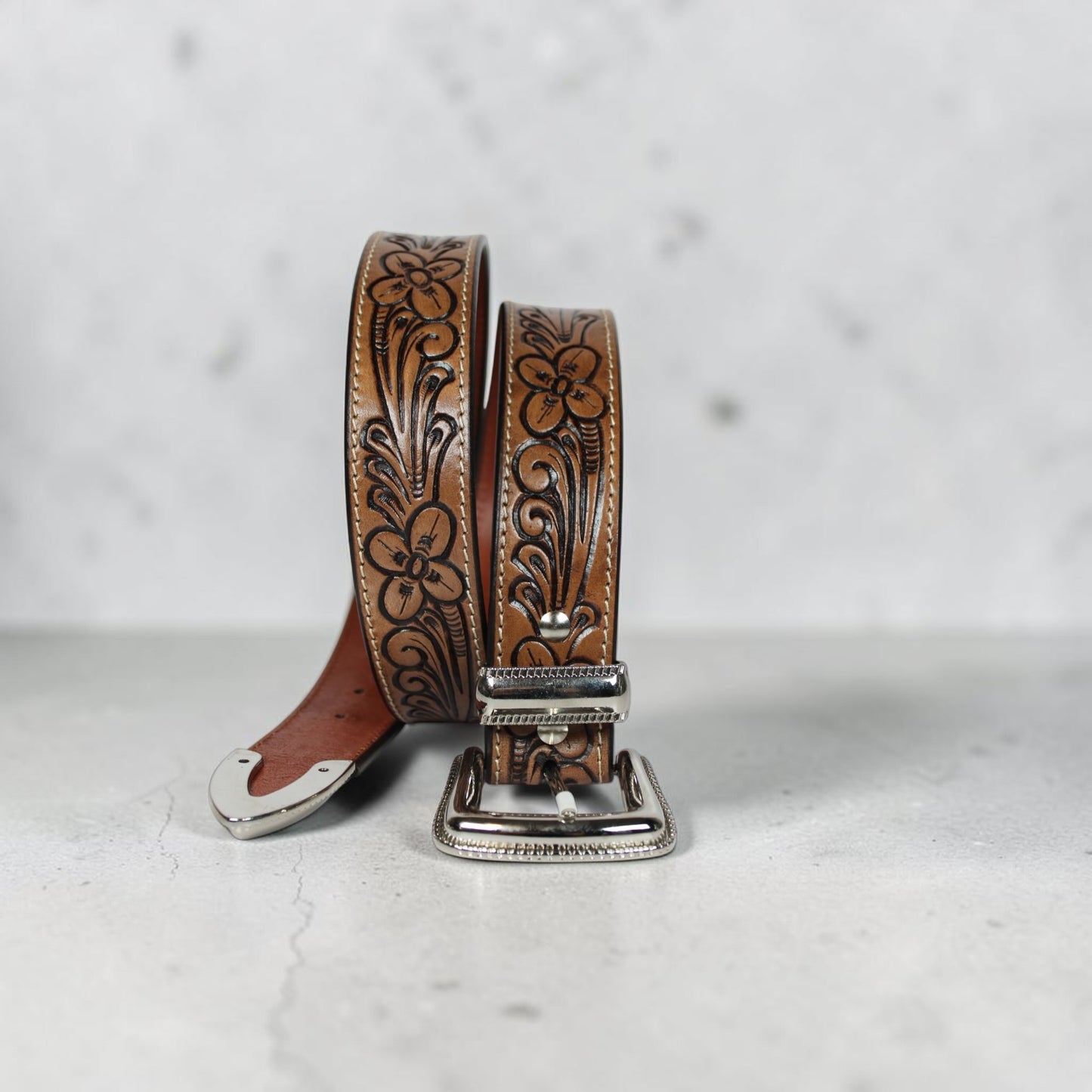 Premium Brown Western Belt with Silver Buckle