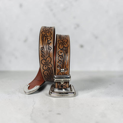 Premium Brown Western Belt with Silver Buckle