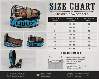 Handmade Western Cowboy Beaded Leather Belt