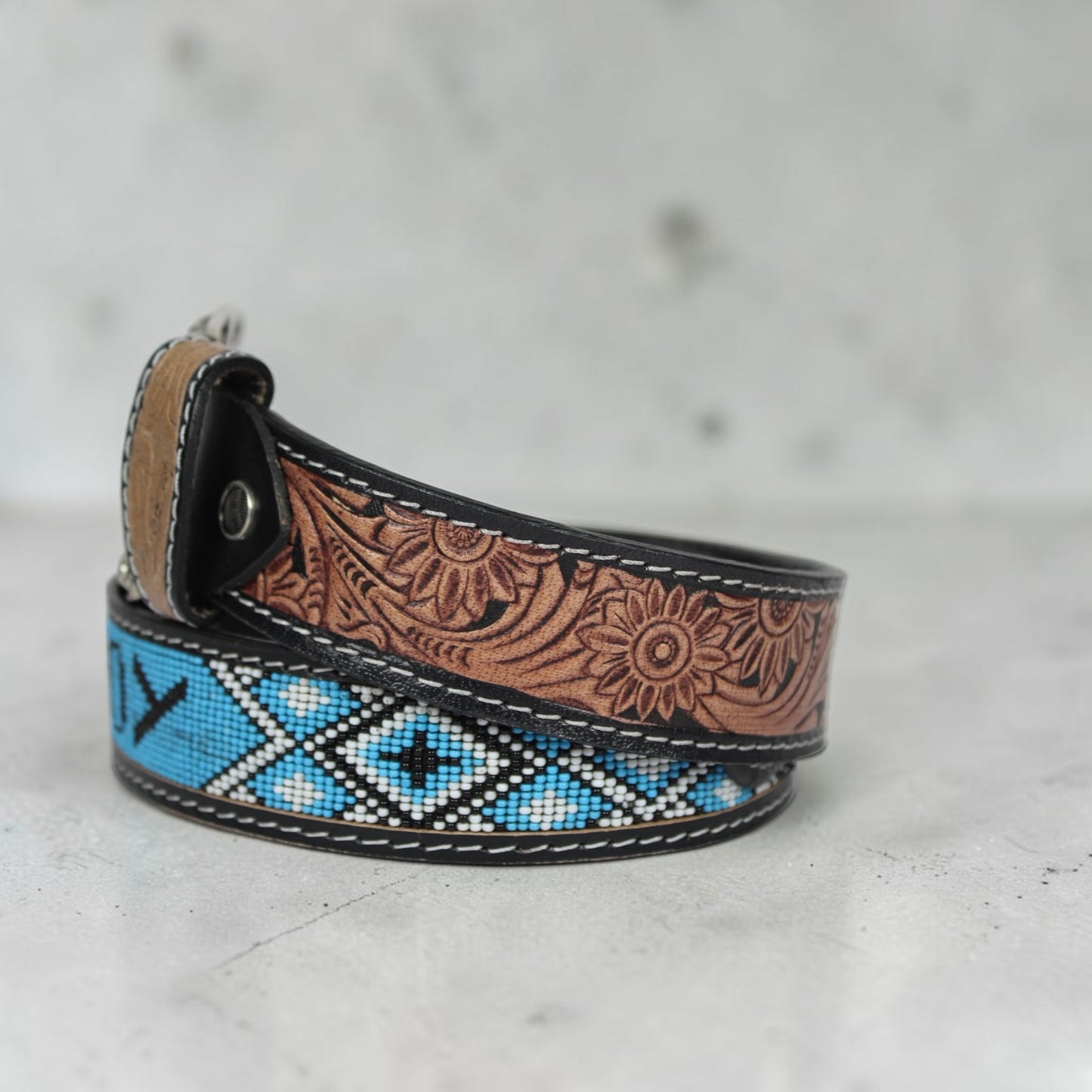 Handmade Western Cowboy Beaded Leather Belt