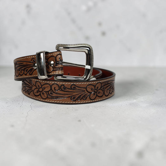 Premium Brown Western Belt with Silver Buckle