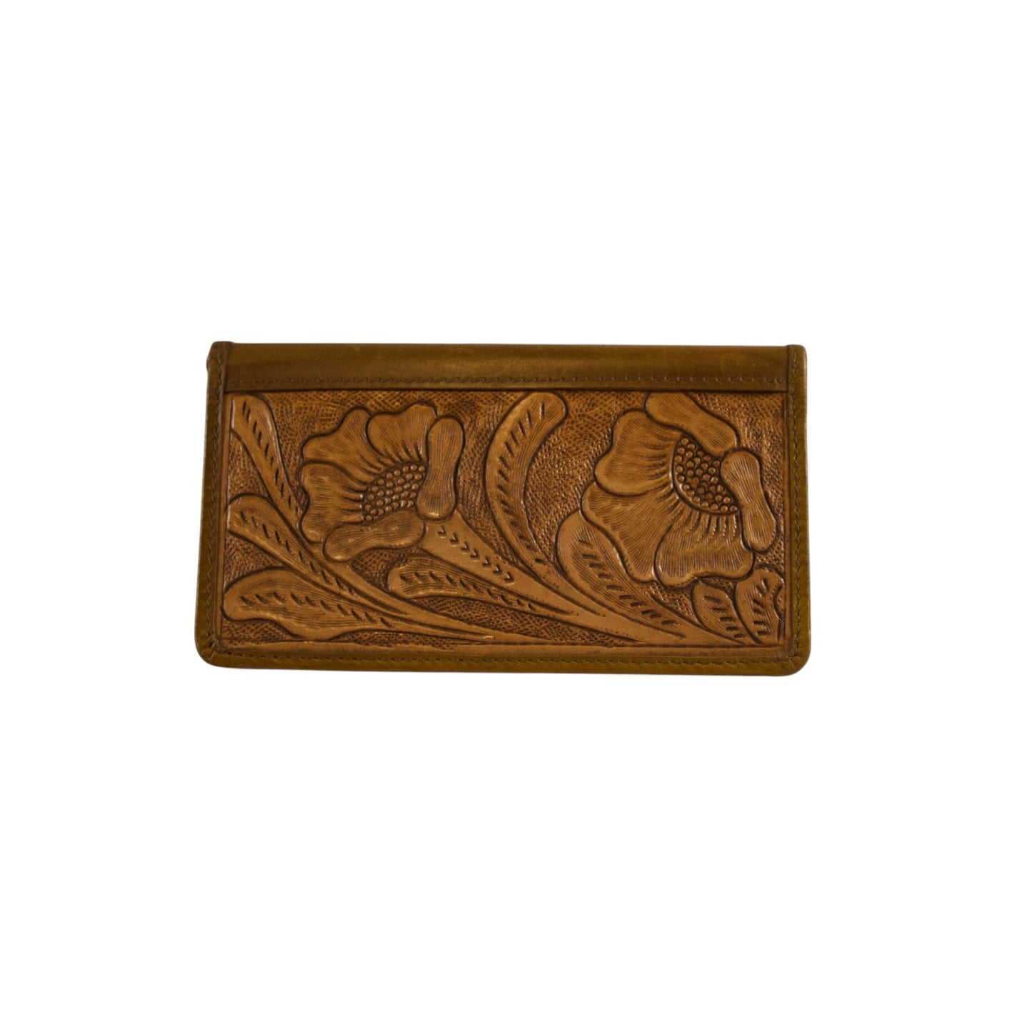 Hand-Tooled Floral Leather Long Wallet for Women – Genuine Full Grain Leather Checkbook Wallet with Card Holder & ID Window