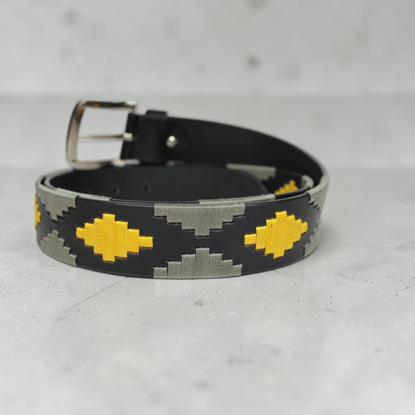 Western Embroidered Leather Belt  Black Mustard Yellow Gray