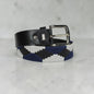 Western Embroidered Leather Belt | Navy Blue White Black | Bufflet Leather
