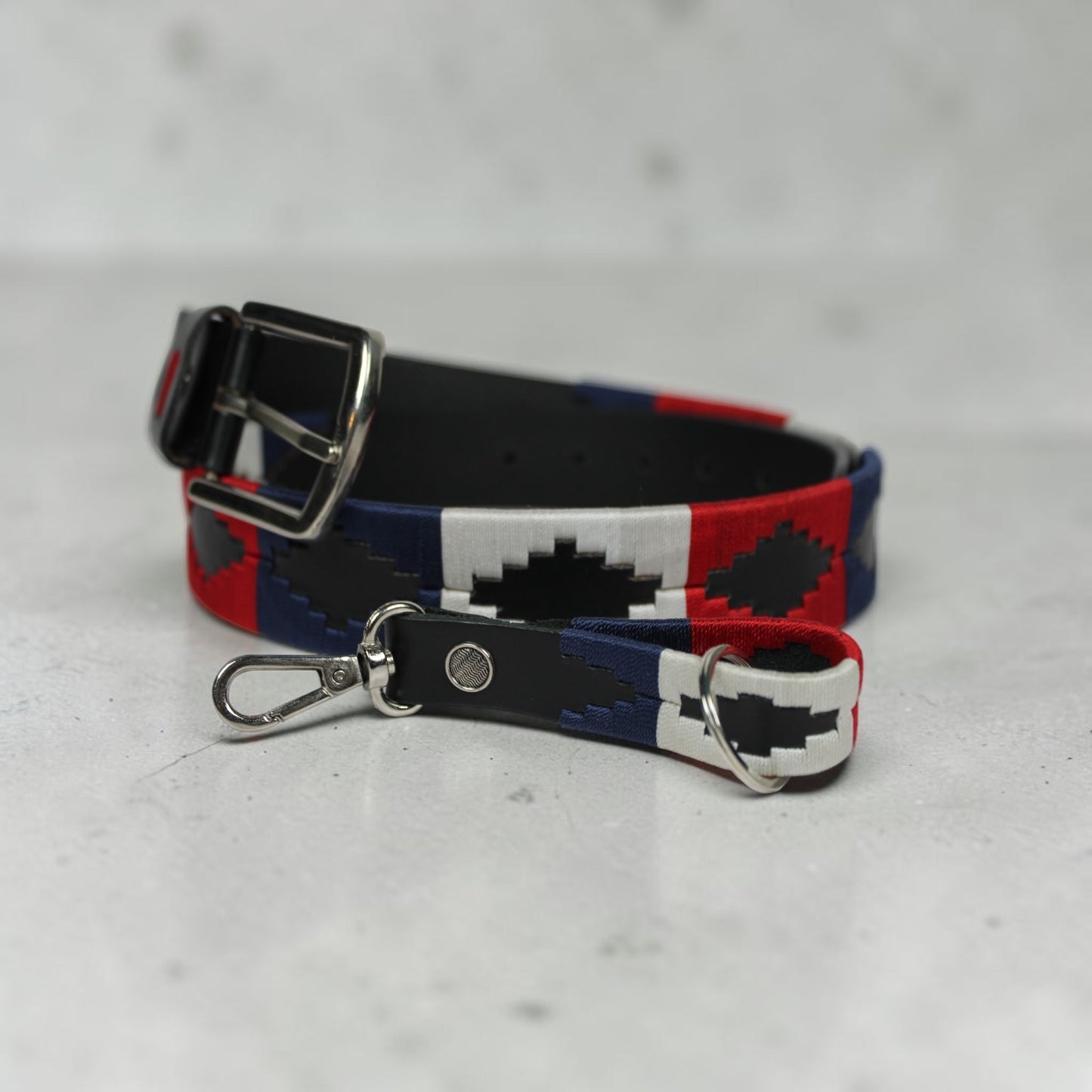 Western Embroidered Leather Belt | Red Navy Blue White | Bufflet Leather