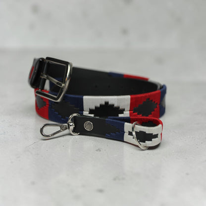 Western Embroidered Leather Belt | Red Navy Blue White | Bufflet Leather
