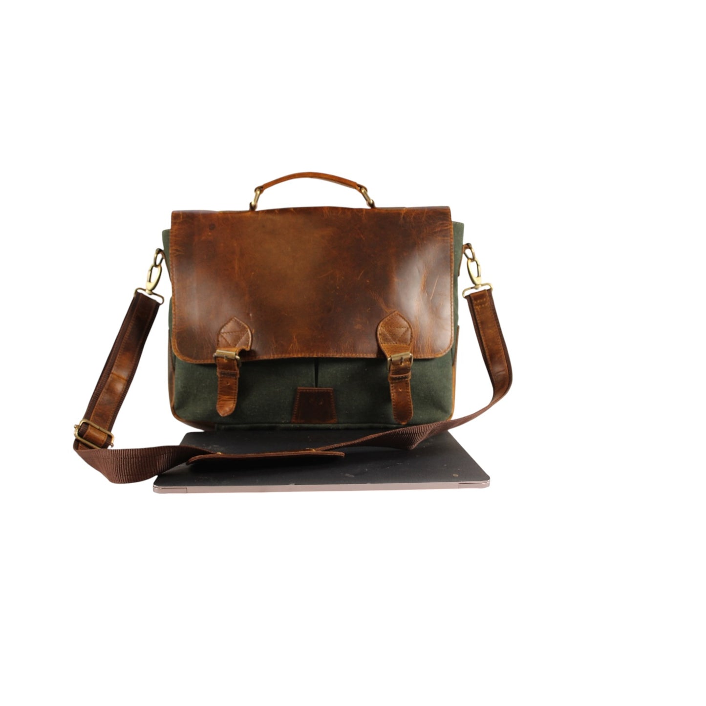 Vintage Leather Messenger Bag for Men – Full Grain Leather & Canvas Laptop Briefcase | Bufflet Leather