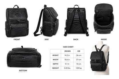 Crocodile Embossed Leather Backpack
