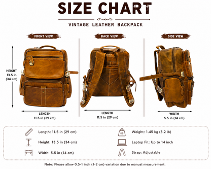 Bufflet Leather Vintage Brown Full Grain Leather Backpack | Handmade Travel Laptop Backpack