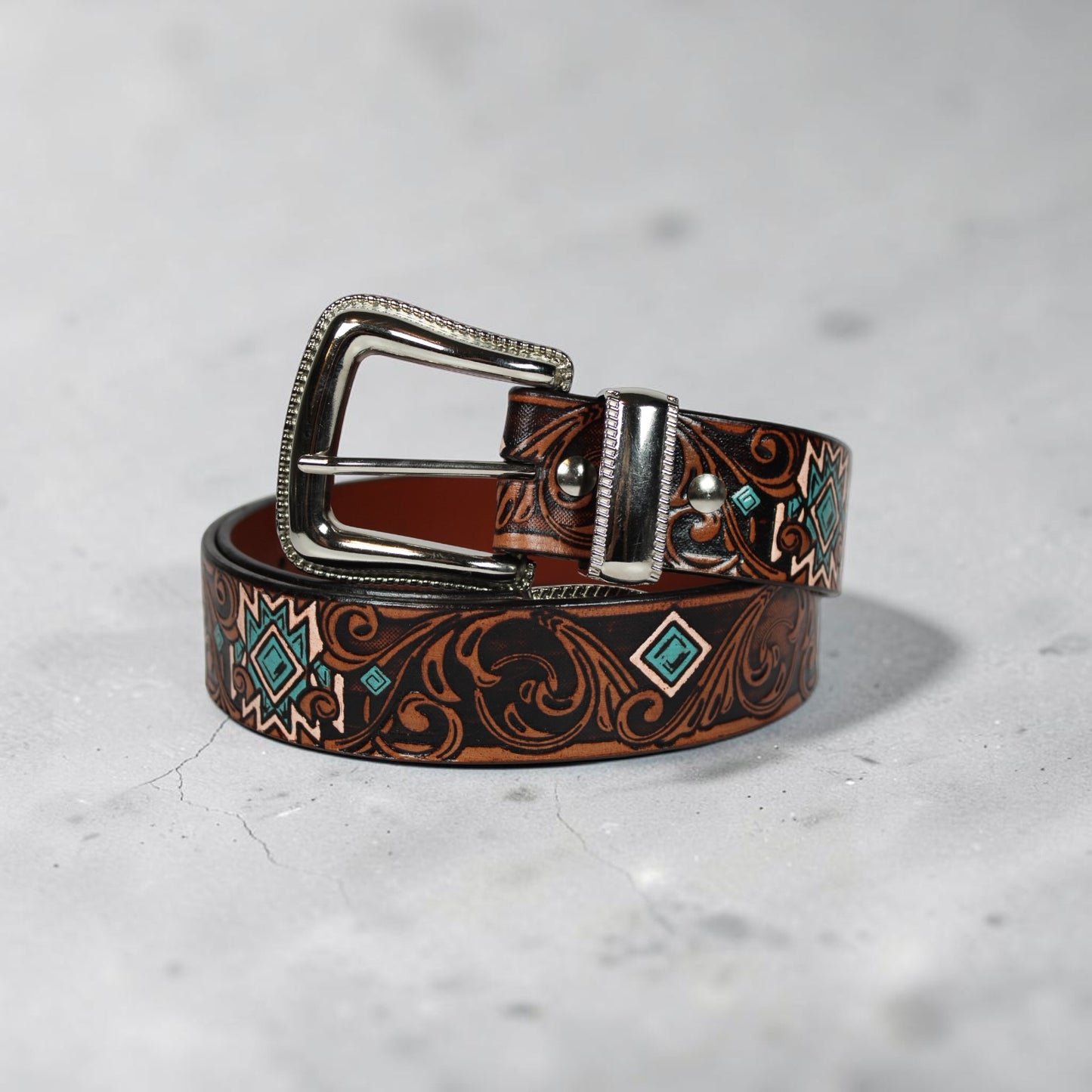 Southwestern Hand Tooled Leather Belt | Bufflet Leather