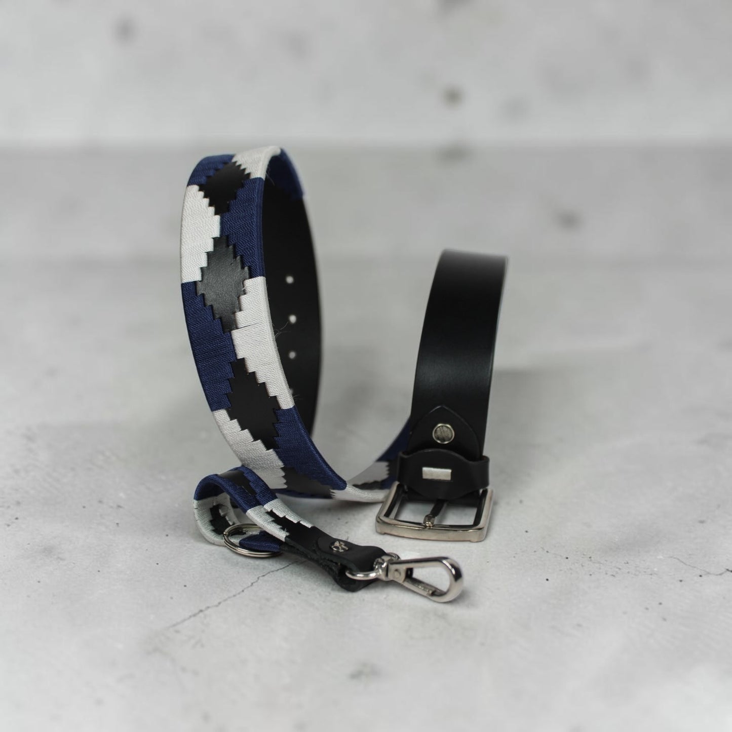 Western Embroidered Leather Belt | Navy Blue White Black | Bufflet Leather