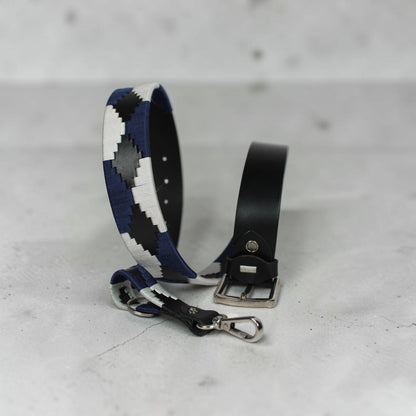 Western Embroidered Leather Belt | Navy Blue White Black | Bufflet Leather