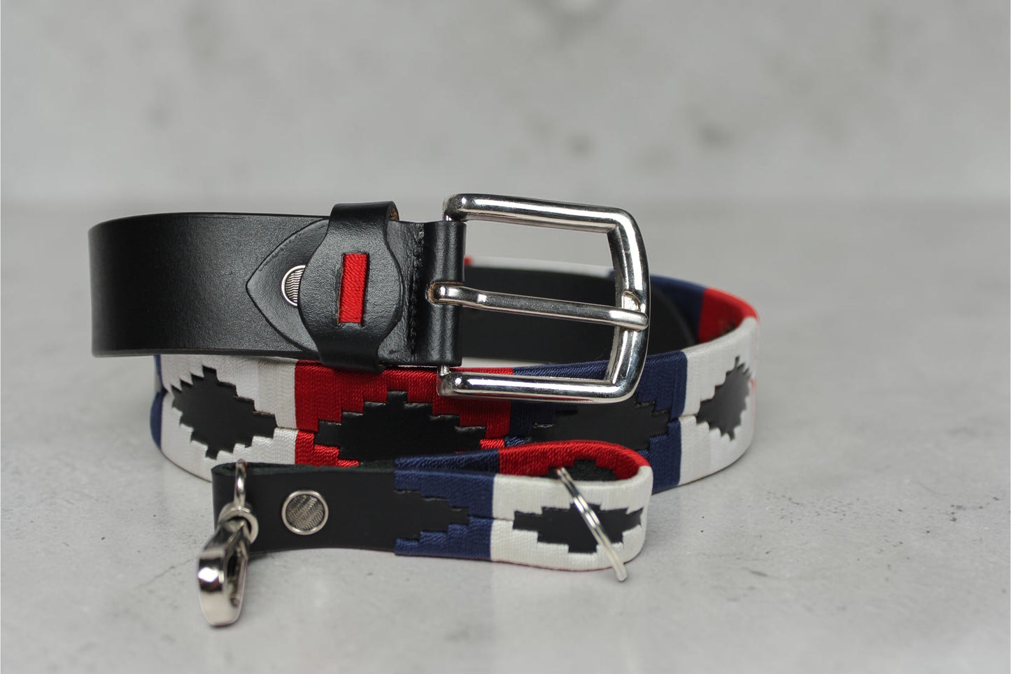Western Embroidered Leather Belt | Red Navy Blue White | Bufflet Leather