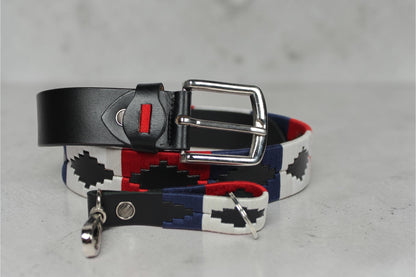 Western Embroidered Leather Belt | Red Navy Blue White | Bufflet Leather
