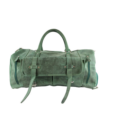 Forest Green Leather Duffle Bag for Men & Women | Handmade Full Grain Weekender Travel Bag