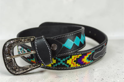 Turquoise Diamond Tooled Leather Belt